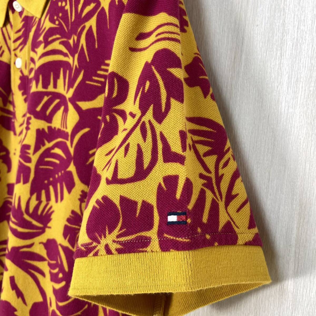 ☆希少☆トミーヒルフィガー 刺繍フラッグロゴ アロハ ハイビスカス 総柄プリント 半袖ポロシャツ XL マスタードイエロー アメカジ 古着 ☆希少☆トミーヒルフィガー 刺繍フラッグロゴ アロハ ハイビスカス 総柄プリント 半袖ポロシャツ XL マスタードイエロー アメカジ 古着
