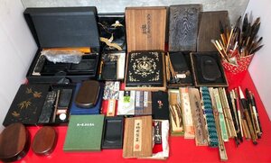 1円～　書道具　硯　筆　文鎮　炭 等　約50点　約13kg　まとめ売り　現状品