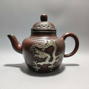 3_VY4523 【惠】SG紫砂壺 茶壺 急須【銀の壺です】 煎茶道具 紫砂 工芸品 陶芸 磁器 置物 收藏品 時代物 中国美術 