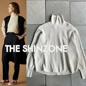 【THE SHINZONE シンゾーン】コットン カシミヤ タートルネック ワッフル カットソー F ホワイト