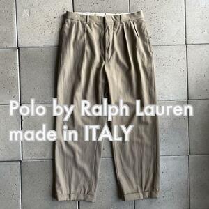 1990s イタリア製【Polo by Ralph Lauren ポロ バイ ラルフローレン】タック スラックス 38 ベージュ made in ITALY