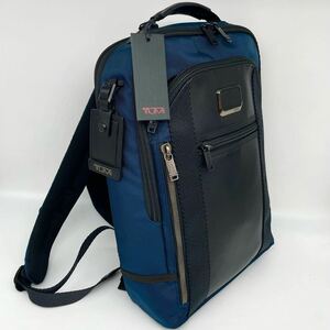 1円~【極美品】 TUMI トゥミ ALPHA BRAVO デイビス メンズ ビジネスバッグ リュックサック バックパック レザー バリスティック A4/PC可 紺