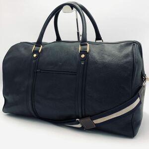 1円~ 極美品 Bally バリー 2way メンズ ビジネス ボストンバッグ ショルダー 斜め掛け オールレザー 本革 大容量 通勤 旅行 ゴルフ 鍵付 黒