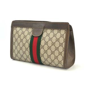 Y 1円スタート GUCCI グッチ オールドグッチ クラッチバッグ セカンドバッグ GG柄 シェリーライン ブラウン×べージュ PVC×レザー 