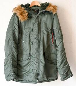 美品 ALPHA INDUSTRIES N-3B レッドリボン フライトジャケット アルファ ミリタリー ジャパンフィット M 20094-221グリーン系美品