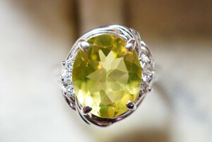412 天然レモンクォーツ リング 指輪 ヴィンテージ アクセサリー SILVER刻印 アンティーク 天然石 色石 宝石 カラーストーン 装飾品