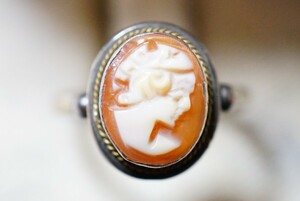 864 海外製 カメオ系 リング 指輪 ヴィンテージ アクセサリー SILVER 800刻印 アンティーク 人像 貴婦人 装飾品