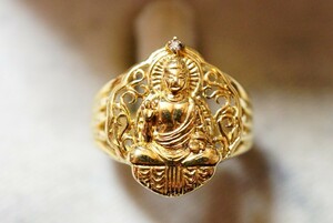 1131 天然ダイヤモンド 観音菩薩 ゴールドカラー リング 指輪 ヴィンテージ アクセサリー アンティーク 天然石 宝石 装飾品