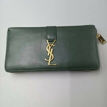 ○SAINT LAURENT サンローラン ラージフラップ ウォレット 二つ折り長財布 YSLロゴ グリーン INN414570・0120_画像1