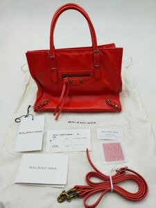 ☆BALENCIAGA ペーパー ミニハンドバッグ 2Way レザー レッド バレンシアガ 305572