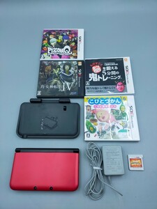 ●任天堂 ニンテンドー3DS LL 本体 +ソフト5本セット ペルソナ 真・女神転生 ポケモンサン こびとづかん 脳トレ レッド