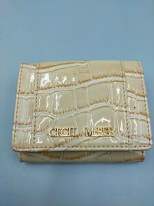 ●CECIL McBEE 三つ折財布 ベージュ レディース レザー 型押し 財布