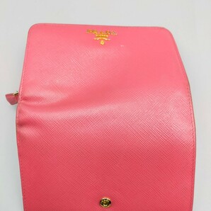 ○PRADA サフィアーノ プラダ 二つ折り財布 ピンク レザー コンパクトウォレット 財布の画像3