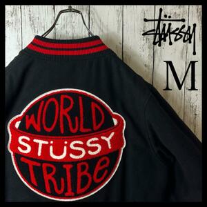 【希少】ステューシー STUSSY ワールドトライブ スタジャン スタジアムジャンパー パイルロゴ リブライン リンガーネック M