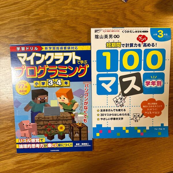 【小学3年～】学年別100マス◆陰山英男◆マインクラフトで学ぶプログラミング◆2冊セット