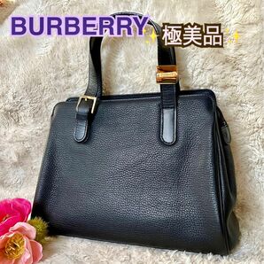 極美品　Burberry レザーハンドバッグ　ゴールドプレート　フォーマル