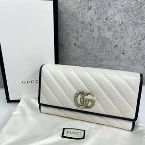 ☆【GUCCI/グッチ】レディース 長財布 GG マーモント キルティング コンチネンタル ウォレット レザー ホワイト ブルー ゴールド 573809