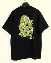 訳あり '90s 紺タグ◆STUSSY ステューシー◆半袖 ドラゴンＴシャツ 黒:XL_画像1