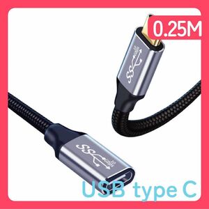 USB-C & USB-C 延長ケーブル 0.25M Type-c 延長 USB3.1 Gen2(10Gbps) 100W 