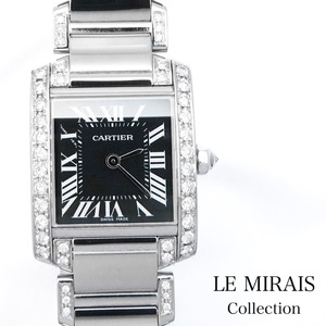 [ finish settled ] Cartier Tank Francaise SM black face SS bezel & breath side diamond SS lady's wristwatch CARTIER clock 