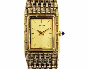 RADO ラドー レディース 腕時計 179.9519.2 ゴールド文字盤 純正ベルト スクエア レクタンギュラー スイス製 QZ 電池交換済 稼動品