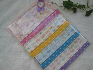  free shipping * hand made * square Mini handkerchie * ribbon pattern 4 sheets * gauze 6 -ply (W gauze x3)