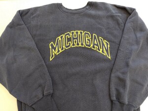 チャンピオン 90s リバースウィーブMICHIGAN ミシガン XXL ネイビー ビンテージ トリコタグ 刺繍タグ USA Champion スウェット 古着