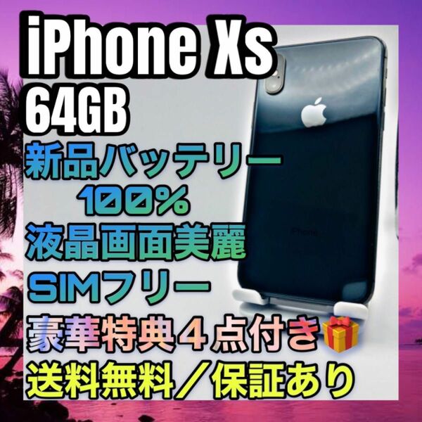 特典４点　iPhoneXS SpaceGray 64GB SIMフリー バッテリー最大容量100%