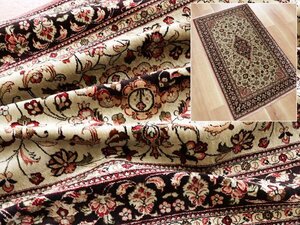 魁◆最高級ペルシャ絨毯 美品 クム産 上質シルク100％ 総手織り100万ノット 126.5×76.5㎝ 人気のメダリオン