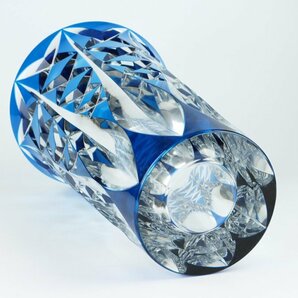 魁◆本物保証 特大 フランス製 SAINT LOUIS サンルイ クリスタルカットガラス 青被 大型花瓶 高さ40㎝ 8.84㎏ ブルーの画像9