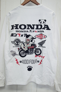 PANDIESTA × HONDA 熊猫 パンダ CB４００FOUR 刺繍 ロング Tシャツ 長袖 / ホワイト / バイク パンディエスタ ホンダ ヨンフォア