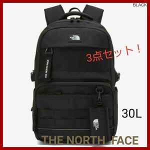 【新品タグ付き】3点セット！ノースフェイス　バッグパック　リュック　黒　ウォレット＋エコバッグ付き　ブラック　30L　韓国正規品