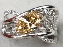 【3315A】鑑定書付き 天然ダイヤモンド 大粒/FANCY LIGHT BROWNISHI ORENGE YELLOW 1.208ct/0.18ct/7.25g/Pt900リング 指輪 ♯13.5_画像1