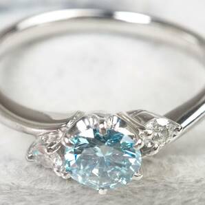 【3409P】鑑別付き Pt900プラチナ 天然ブルーダイヤモンド 天然クリアダイヤ 0.47ct/0.09ct/3.8g リング 指輪 ♯11.5の画像7