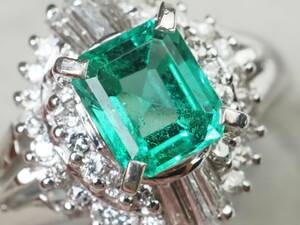 [3436J]Pt900 platinum natural emerald natural diamond E 0.66ct/D 0.30ct/6.0g ring ring #13