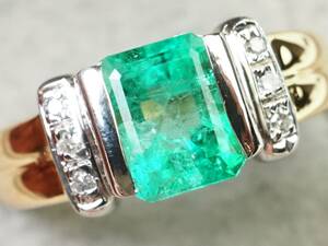 [3415E]K18/Pt900 natural emerald natural diamond E 1.33ct/4.4g ring ring #13