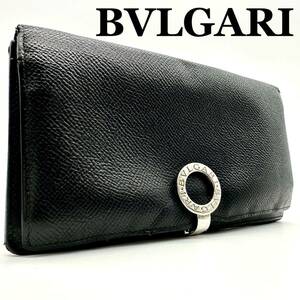 【極美品】ブルガリ BVLGARI ビーゼロワン ロゴクリップ リング 財布 長財布 二つ折り 折りたたみ wallet メンズ ブラック レザー