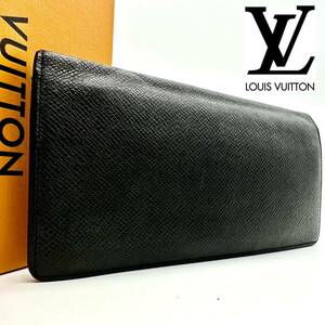 【極美品】ルイヴィトン LOUIS VUITTON タイガ ポルトフォイユ ブラザ 長財布 wallet 小銭入れ メンズ ブラック ノワール レザー M32816