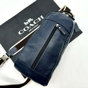 【超極美品】コーチ COACH ボディバッグ スリング パック ショルダーバッグ クロスボディ 肩掛け 斜め掛け メンズ ネイビー レザー