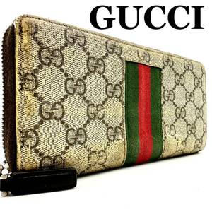 【高級】グッチ GUCCI 財布 長財布 シェリーライン ggスプリーム ジッピーウォレット wallet ラウンドファスナー メンズ ブラック レザー