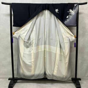 着物 袷 正絹 付下げ パールトーン加工 黒色 リメイク お稽古 着付け 肩身丈154.5cm 裄丈65cm c08-09yの画像7