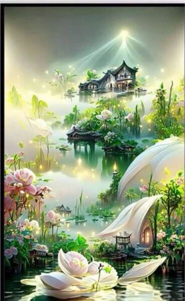 ダイヤモンドアート*ラウンド*幻想的な風景 緑