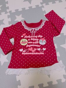 フリル 女の子 赤 水玉 Tシャツ 長袖 アンパンマン ドキンちゃん