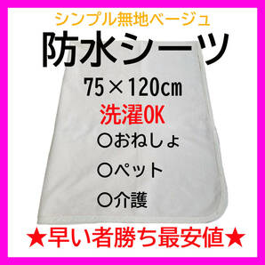 【在庫限り】 防水シーツ ベージュ パイル地 綿100% 天然素材 おねしょシーツ ☆新品 特価 早い者勝ち シンプル 無地 肌触り 介護の画像1