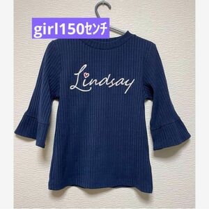 Lindsayリンジー　girl150ｾﾝﾁ ロゴ入りニット　袖口フリル　半端丈袖