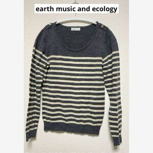 【ヴィンテージ】earth music and ecology ニットセーター ボーダー 薄手 長袖 ブラック　黒