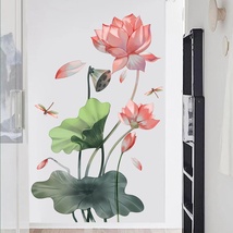 ウォールステッカー YED029　 ハスの花　レッド　植物　癒す　DIY 壁紙　インテリアシート　剥がせるシール　送料無料_画像1