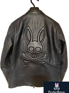 Psycho Bunny（サイコバニー ）シープレザー　スタンドカラー　ライダースジャケット　ネイビー　希少Sサイズ　ラルフローレン