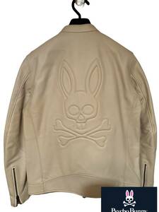 Psycho Bunny（サイコバニー ）　シープレザー　スタンドカラー　ライダースジャケット　Mサイズ アイボリー　ラルフローレン　定価58000円