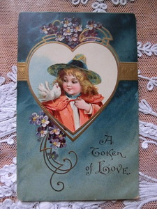 アンティーク　古いポストカード・絵葉書 * バレンタインカード * ブランデージ 1908年消印